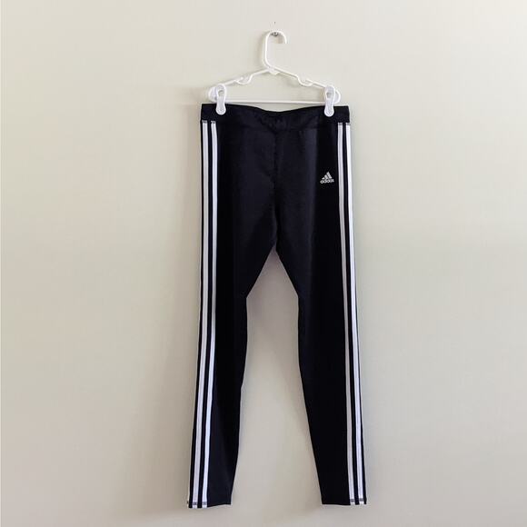 Adidas 3 Stripe Tights Pants Girls Sz XL/16 Climalite Black White Stripes - Picture 1 of 6